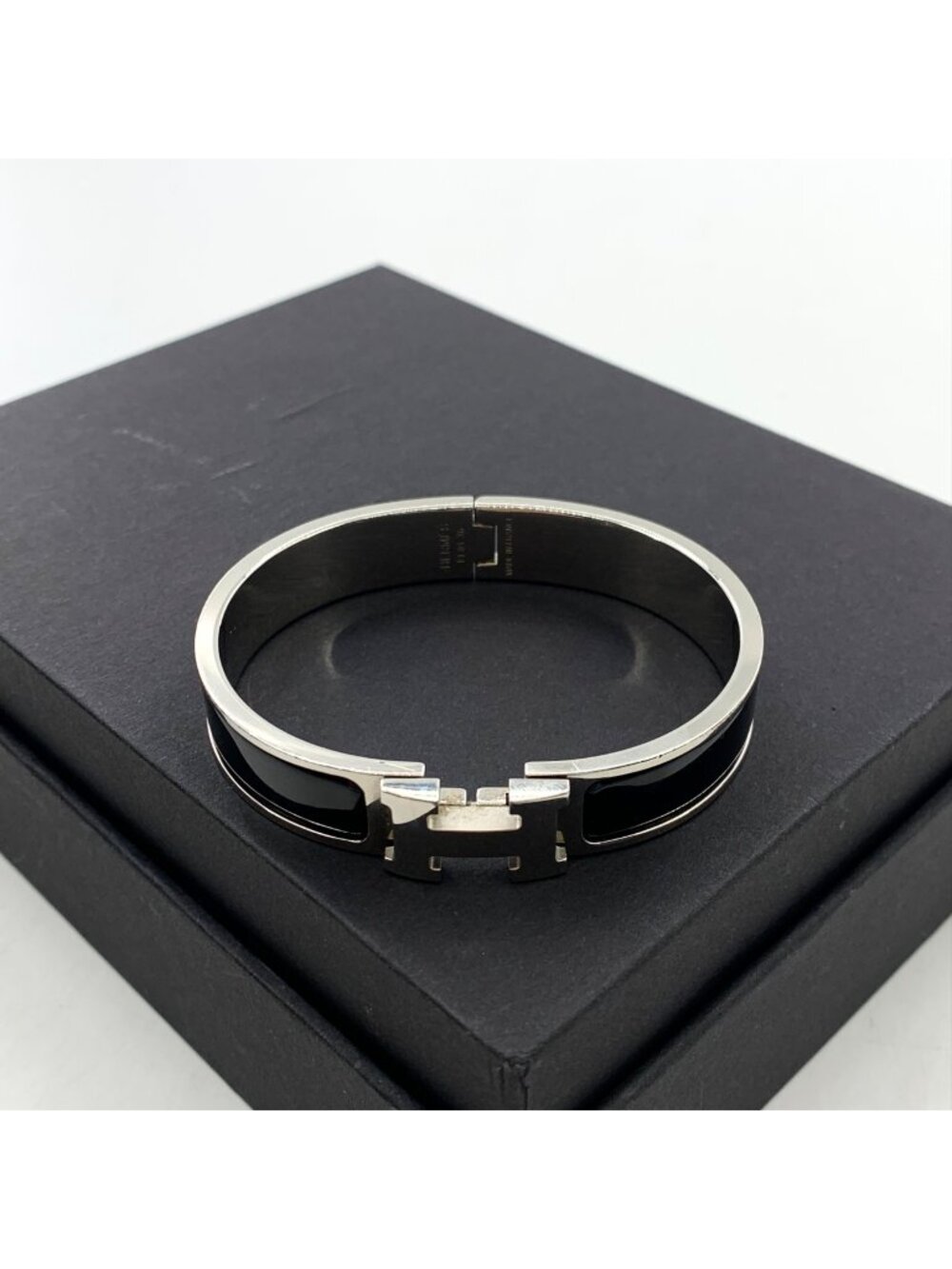Hermès Clic H Silver & Black Enamel Bracelet